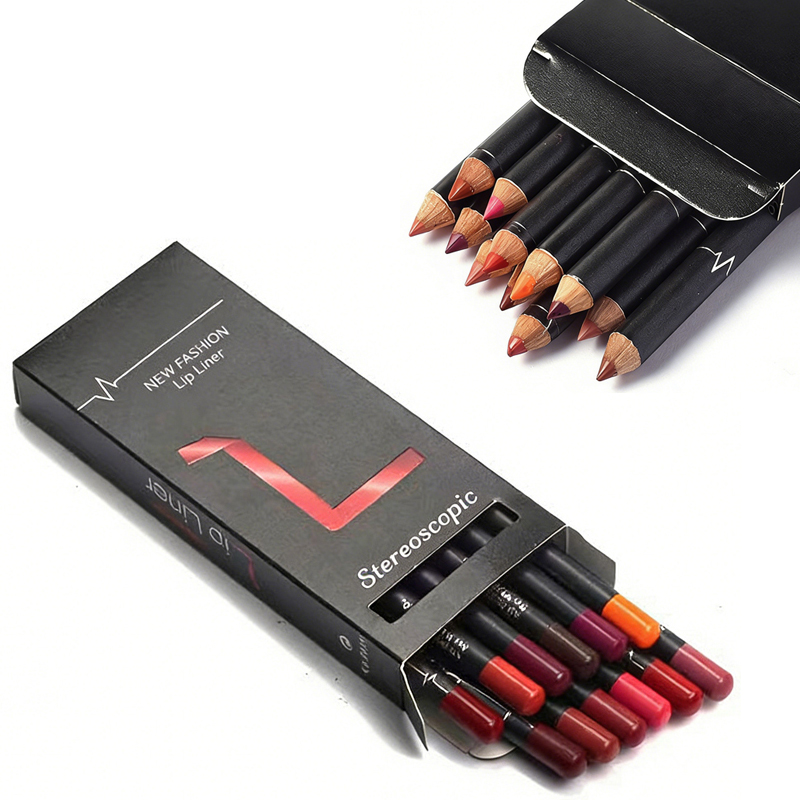 12 Color Lip Liner Pencil Set, High Pigmented Natural Lip