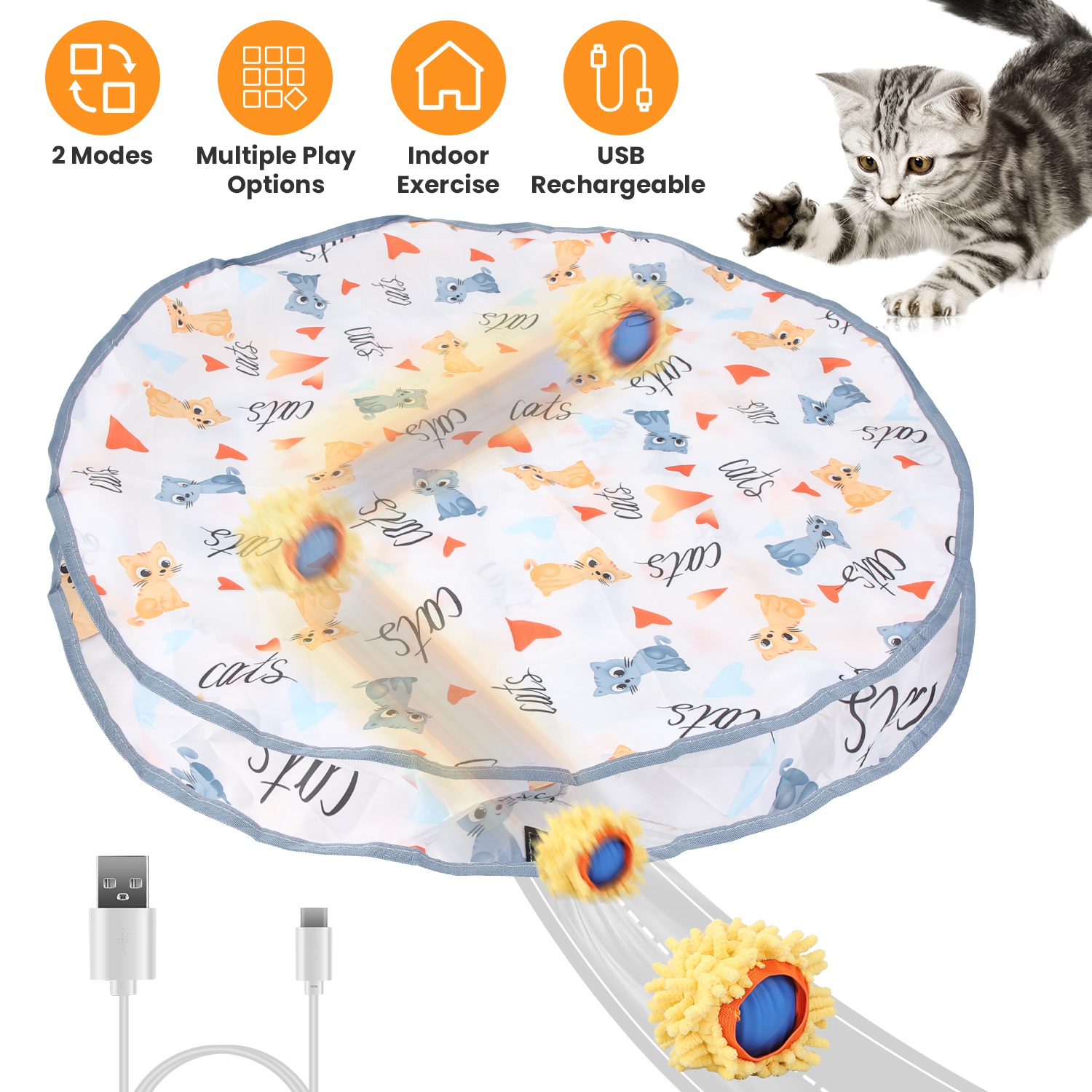 Cat Toys Ball Fast Rolling In Pouch Rechargeable Motion