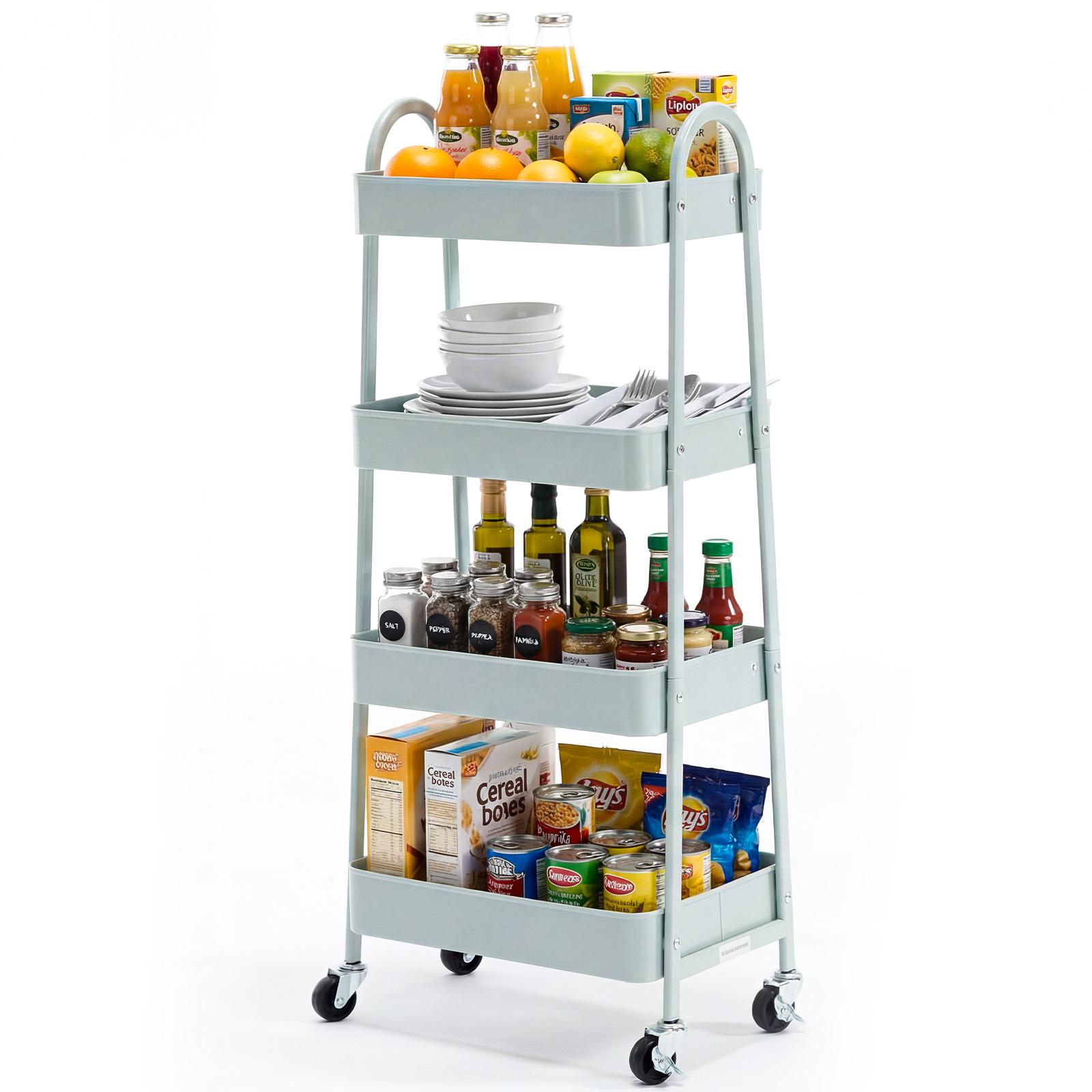 Four Layer Practical Mobile Trolley, Metal Movable Storage