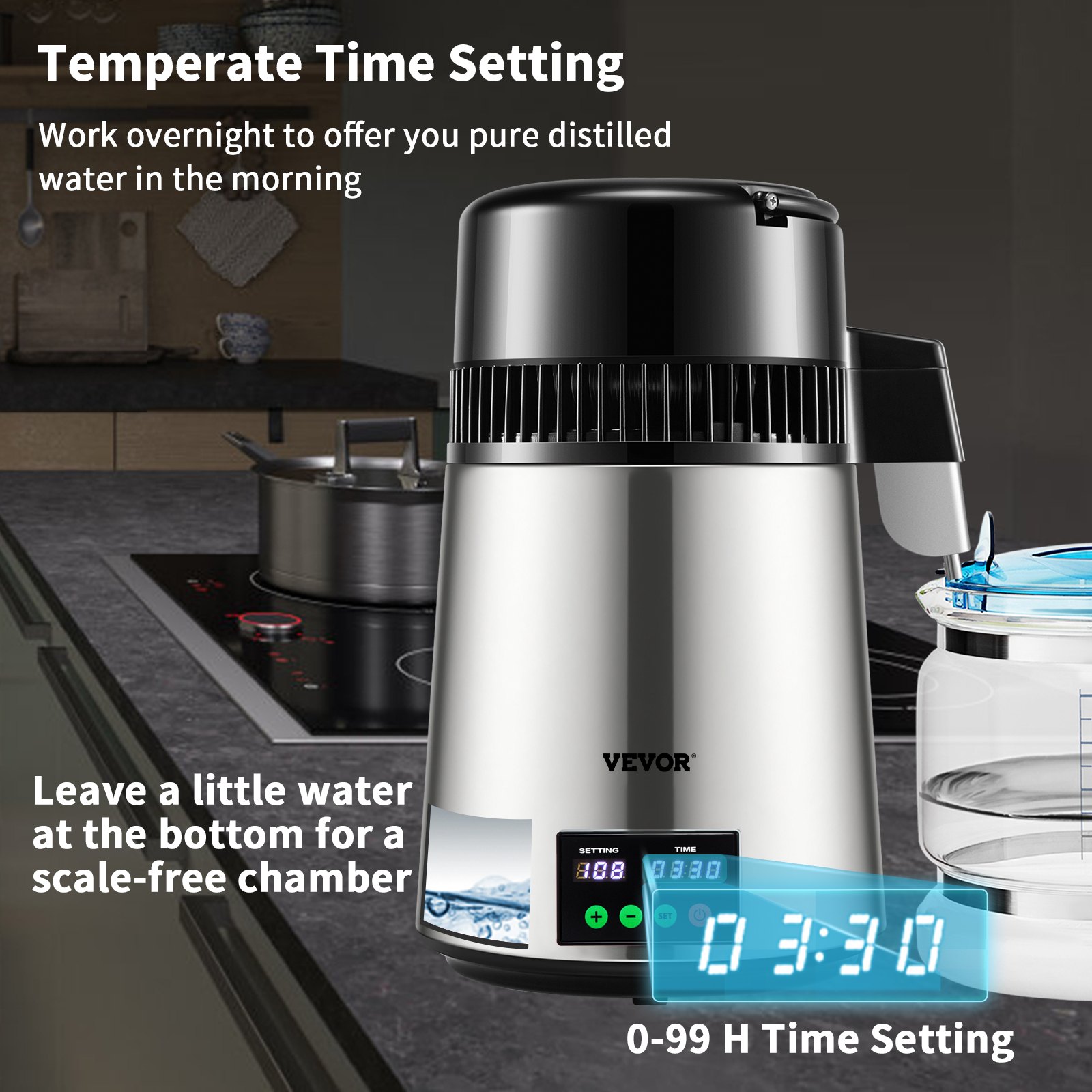 1.1 Gal Water Distiller, 0.3 Gal H, 750w Distilled Water Maker