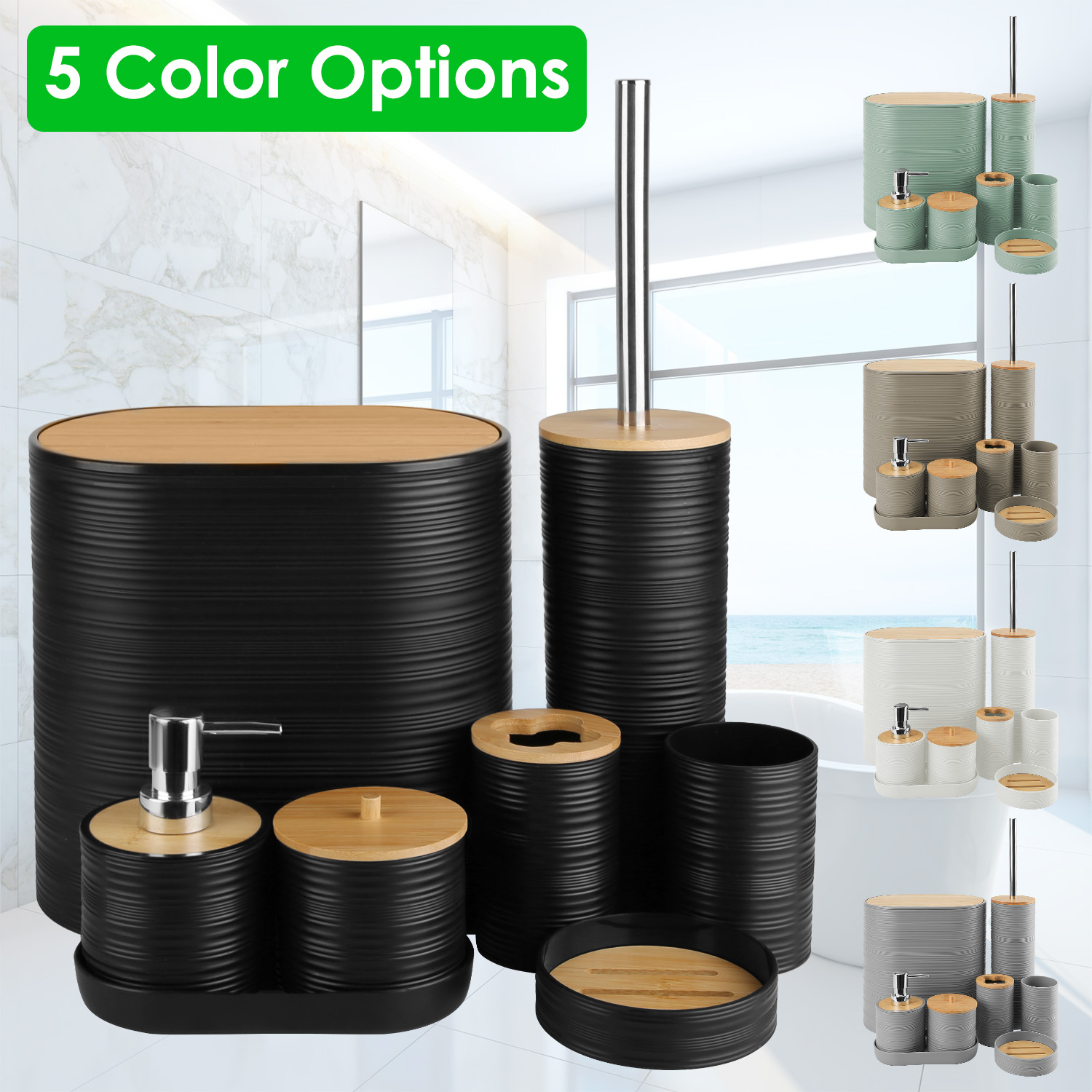 5 Colors Options Set Of 8pcs Bathroom Accessories Set Bathroom