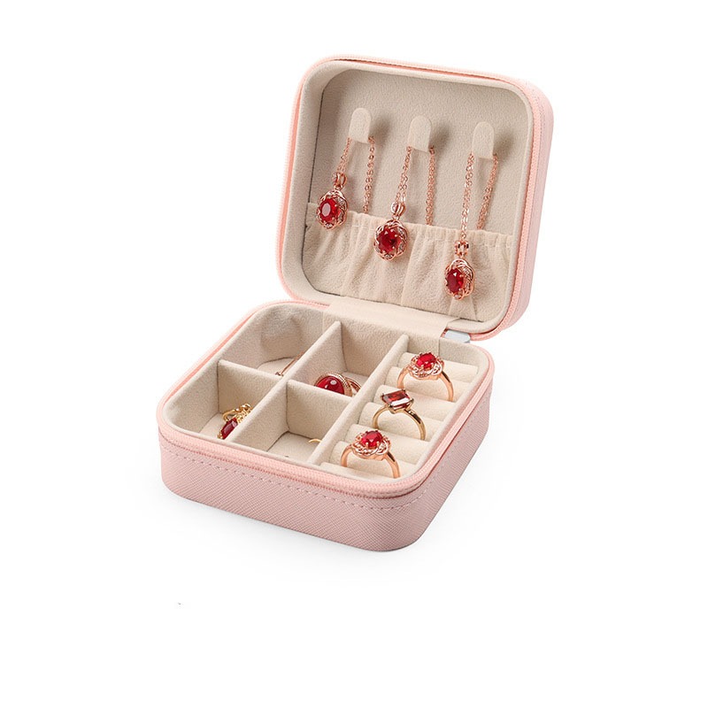 Small Square Ring, Earring, And Necklace Organizer Box Pink