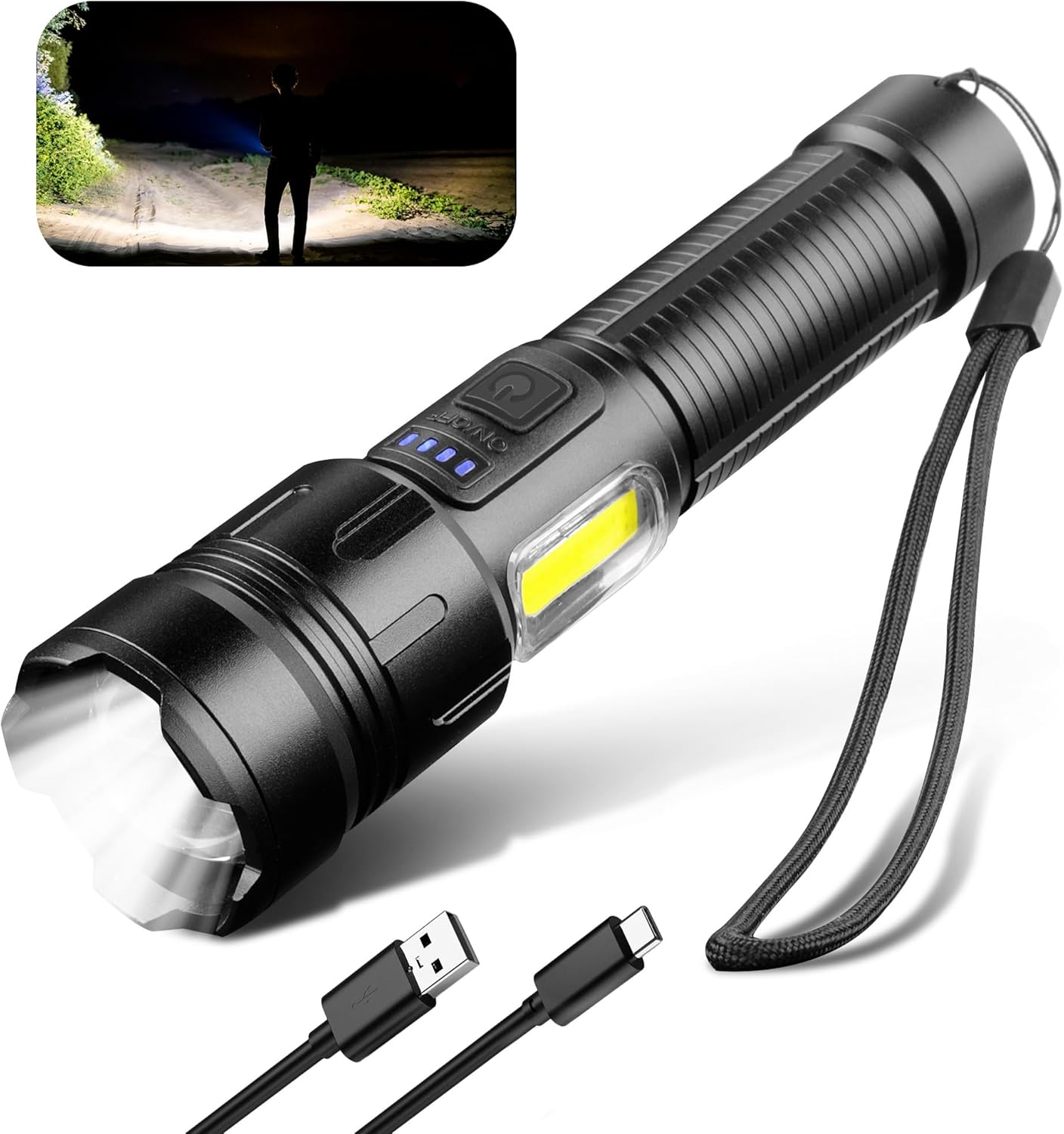 Led Rechargeable Torch 10,000 Lumens, Very Bright Flashlight,