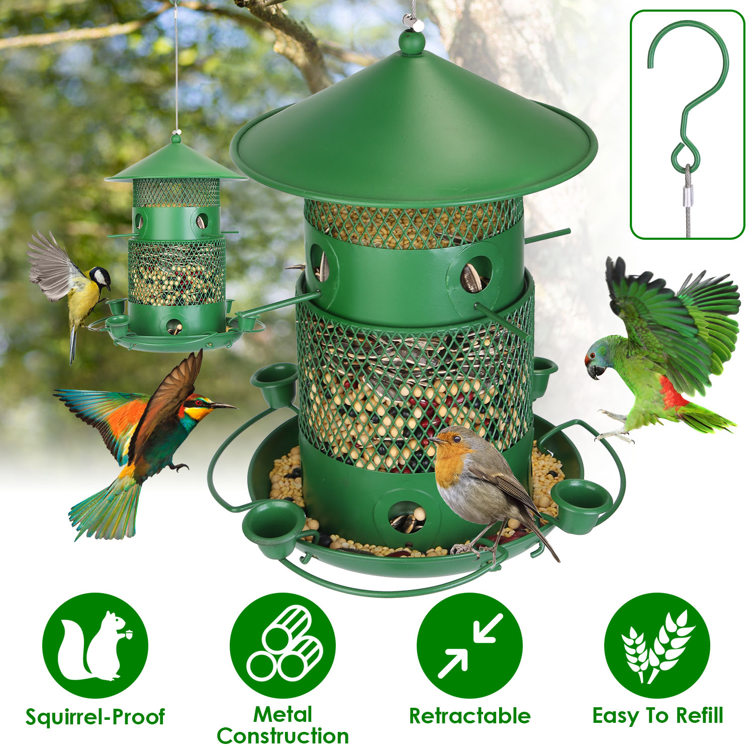 Wild Bird Feeder Squirrel Proof Chew Proof Metal Bird Seed