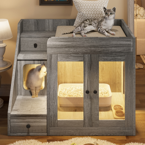 Go Cat Litter Box Enclosure With Light , Hidden Litter Box