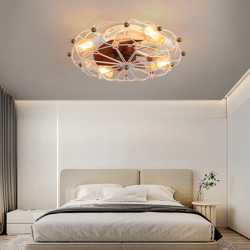 Low Profile Cage Ceiling Fan With Light Remote Control, Built