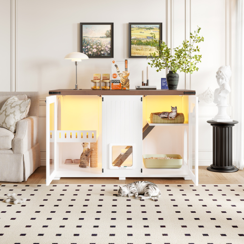 47.25 Large Cat Litter Box Enclosure With Led Light, Hidden