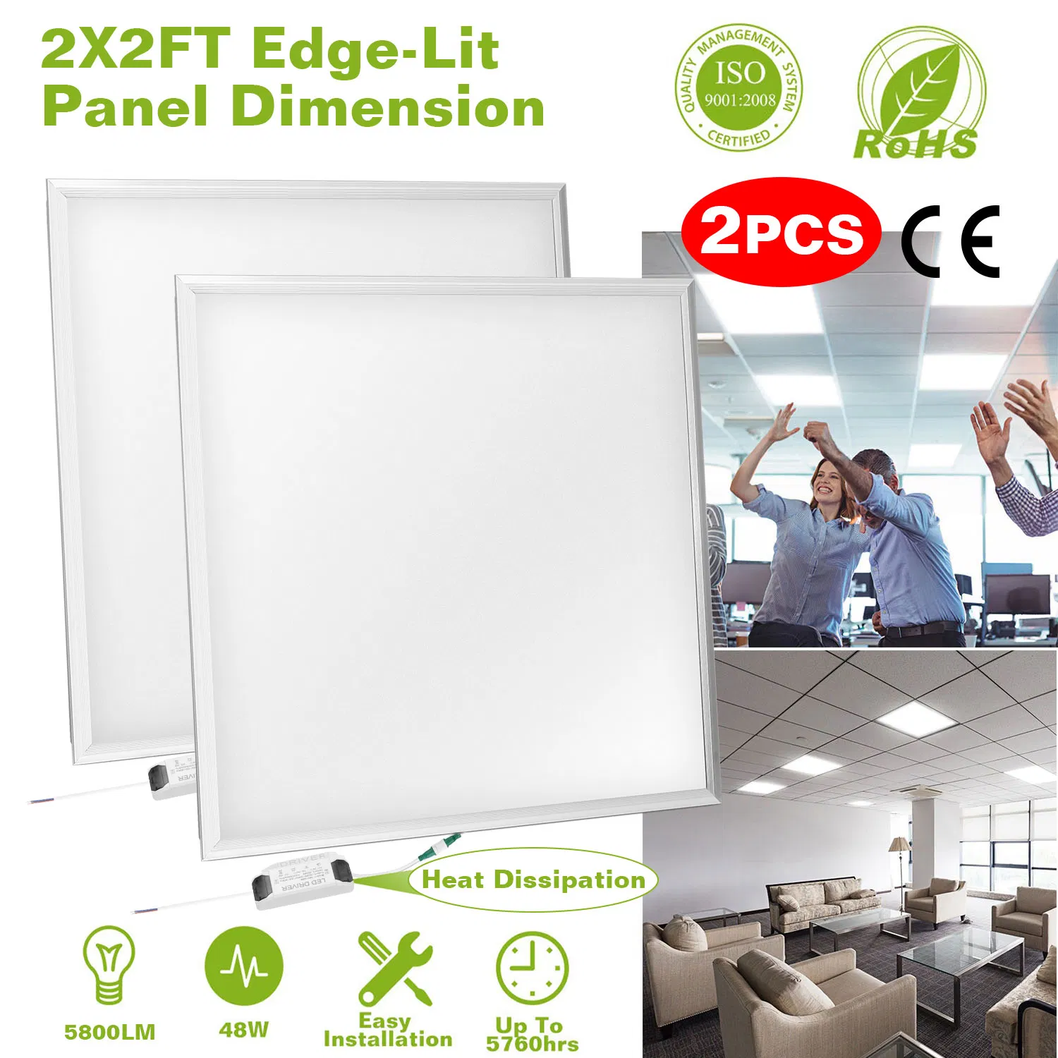 Led Panel Light 5800lm 7000k Ceiling Lighting 150w Equivalent