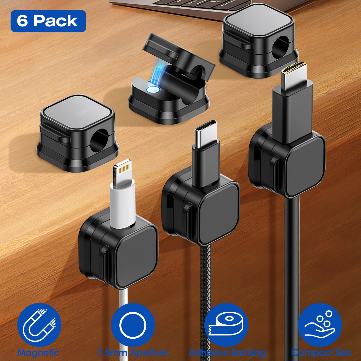 6 Pack Magnetic Cable Clips Magnetic Cord Organizer Adhesive