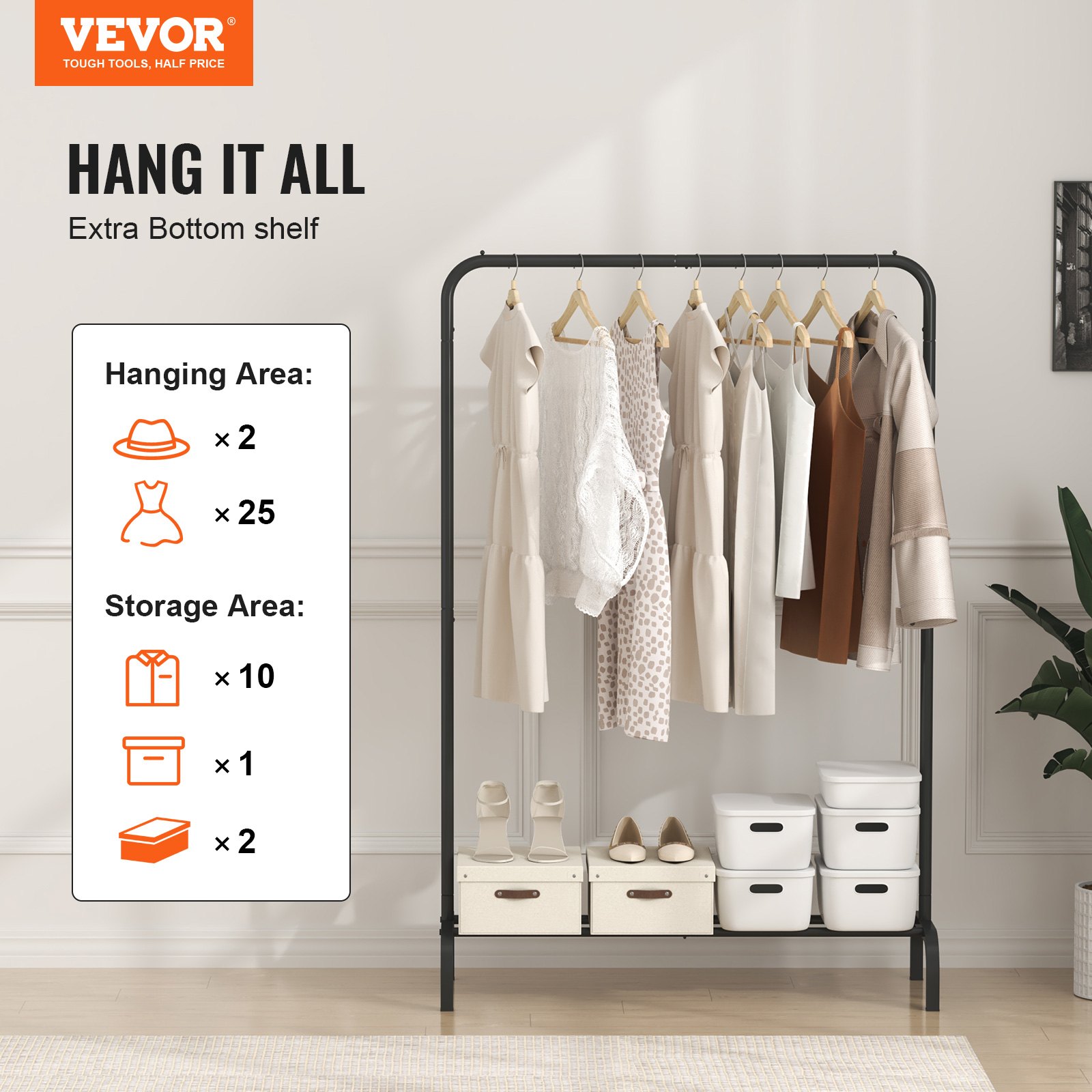 Clothes Rack, Heavy Duty Clothing Garment Rack With Hanging Rod