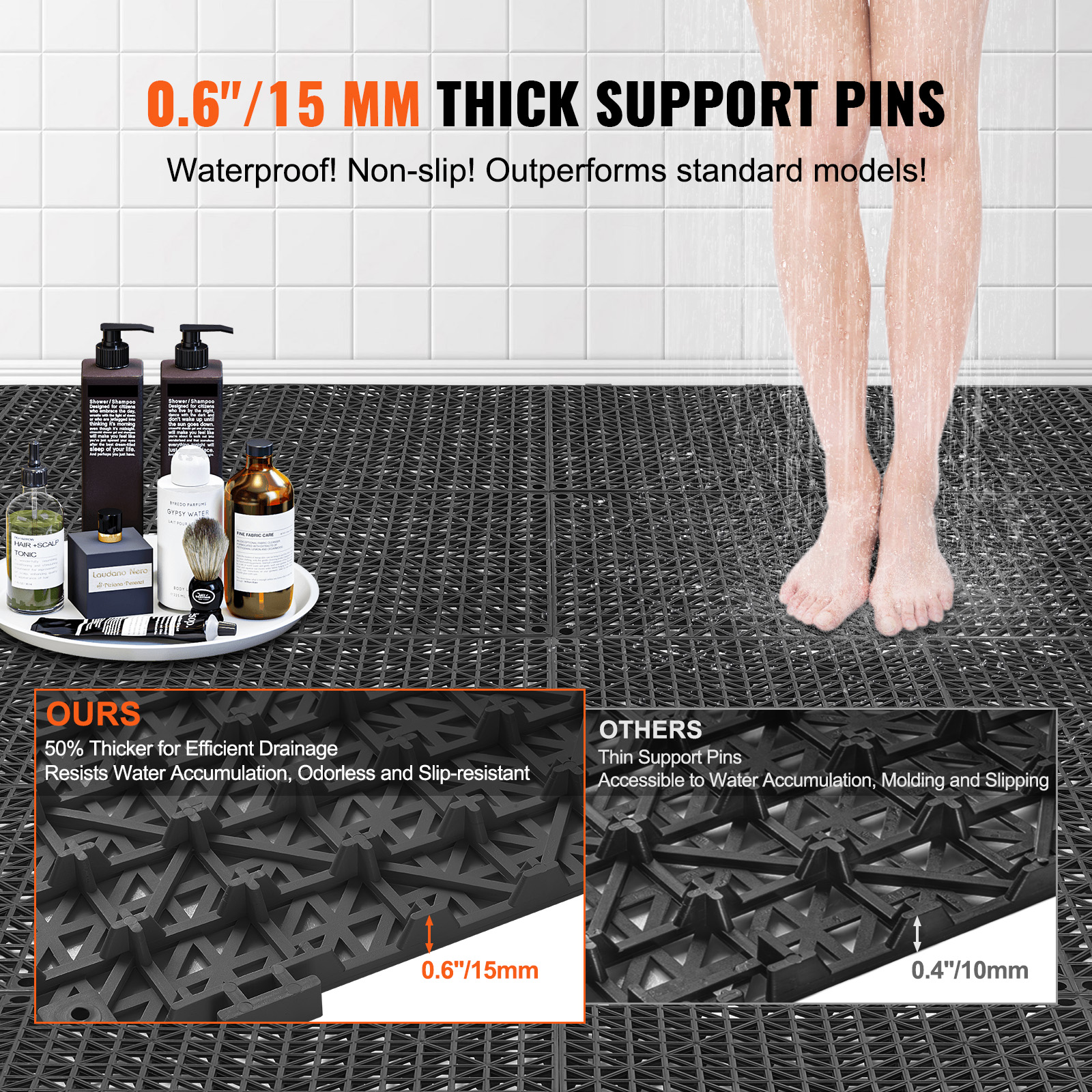 Interlocking Tile 50pcs Black, Drainage Tiles Splicing, Soft