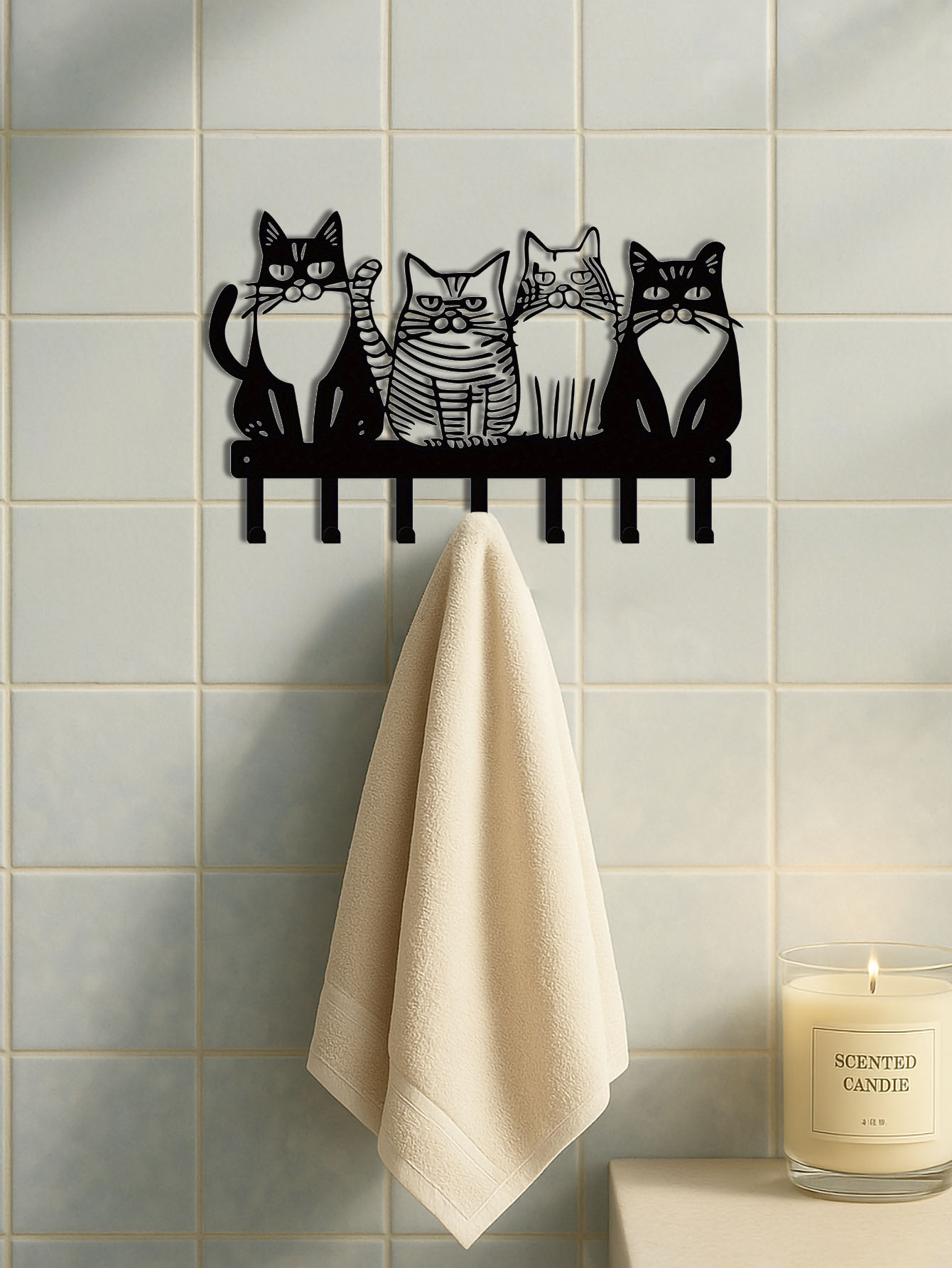 Cute Cat Wall Hook Adorable Kitty Decor For Home, Strong Metal