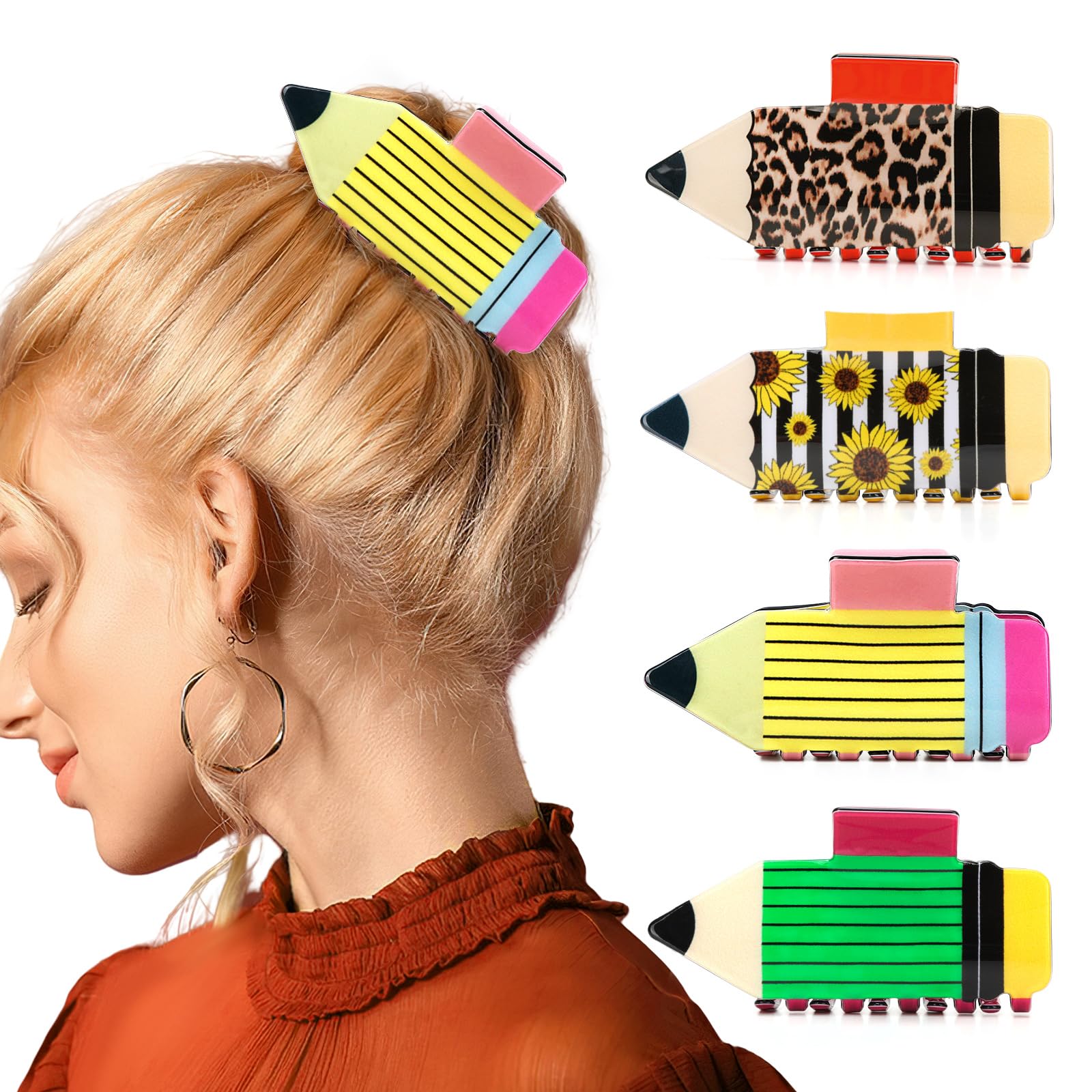 4pcs Pencil Hair Clips Back To School Hair Accessories For
