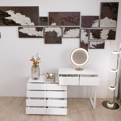 Extended Desktop 10 Drawers Chest Of Drawer Without Handle