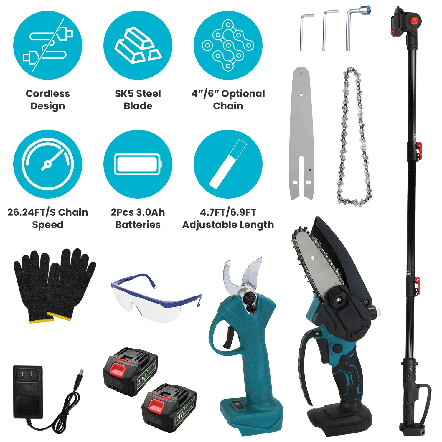 4 In 1 Pole Pruning Shears, Electric Pruning Shears & Pole Saws