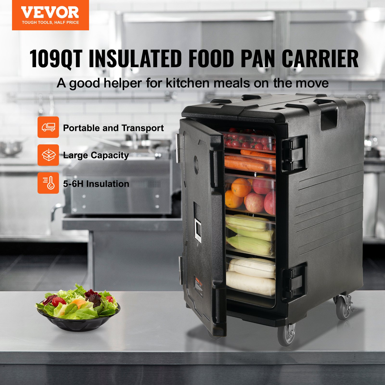 Insulated Food Pan Carrier, 109 Qt Box For Catering, Lldpe Food