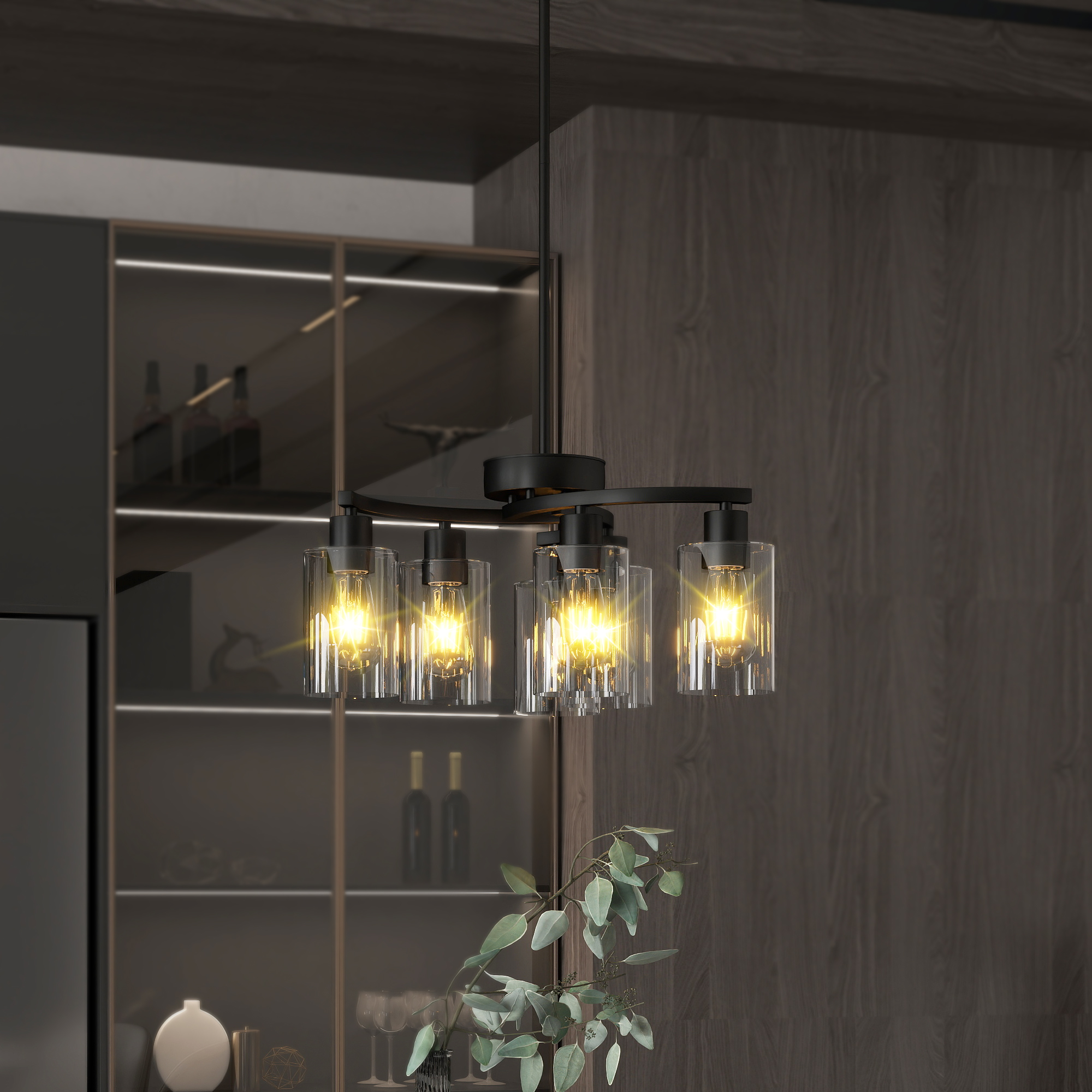 6 Light Modern Farmhouse Black Chandelier, Contemporary Dining
