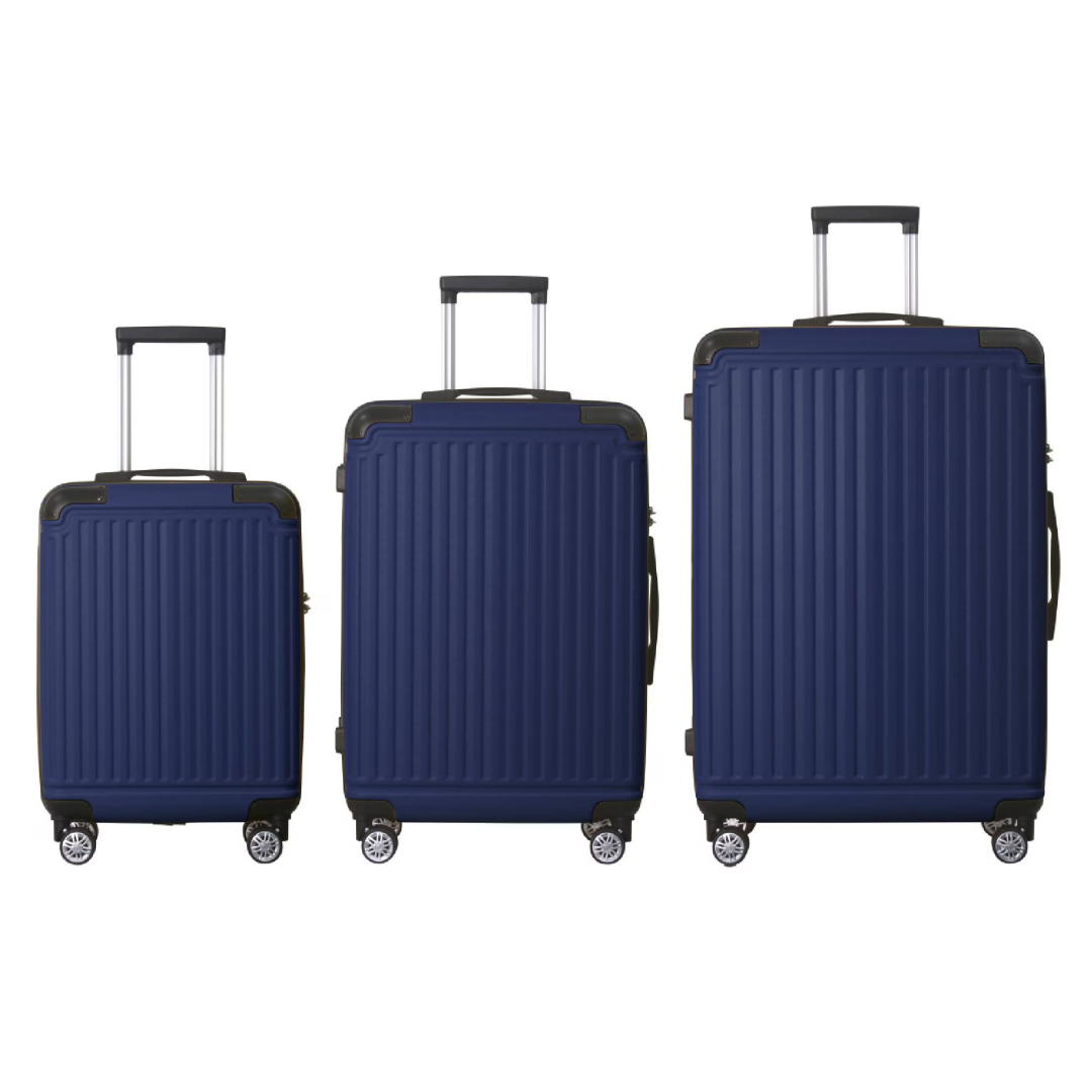 Blue 3 Piece Premium Abs Luggage Set 20, 24, And 28 Suitcases