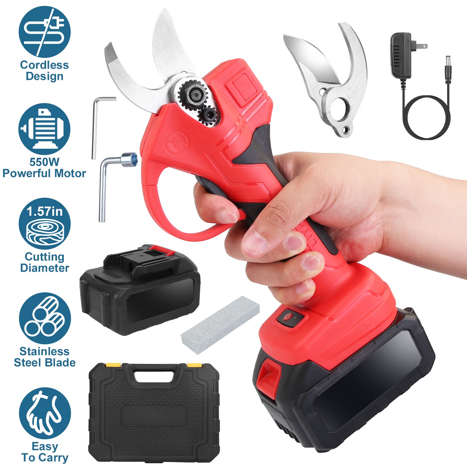 21v Cordless Electric Pruning Shears 40mm 1.57in Electric