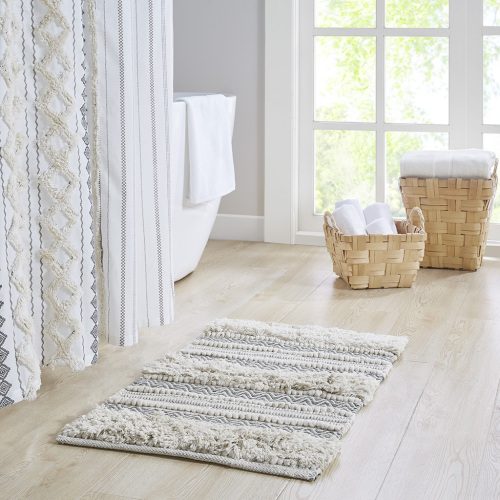Woven Texture Stripe Bath Rug Grey 20x32