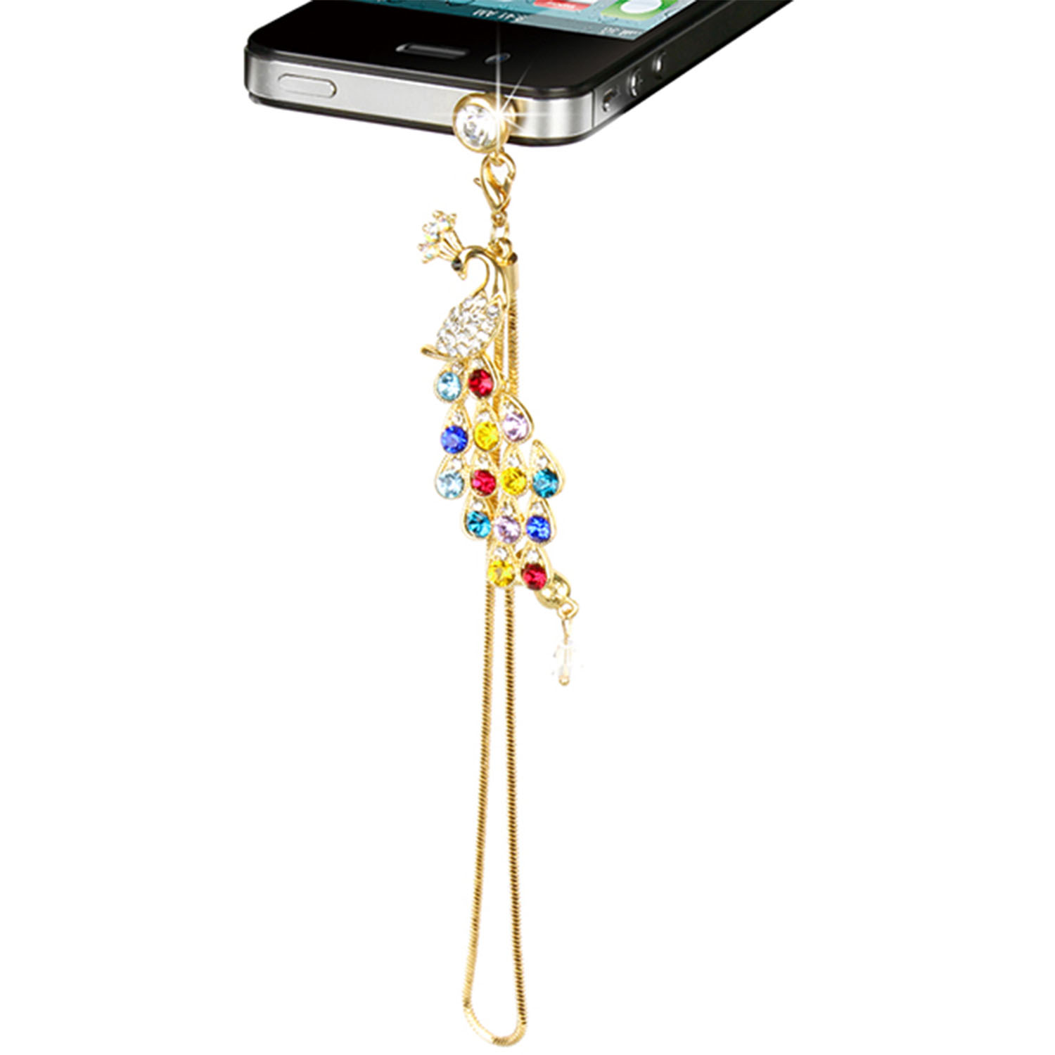 Colorful Crystal Diamond Peacock Dust Cap Pendant For Cell