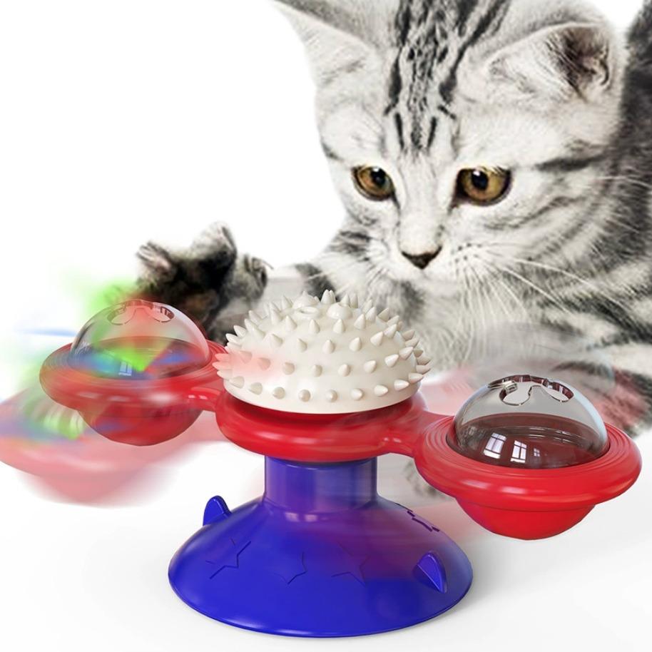 Interactive Windmill Cat Toy With Led Light Ball, Suction Cup,