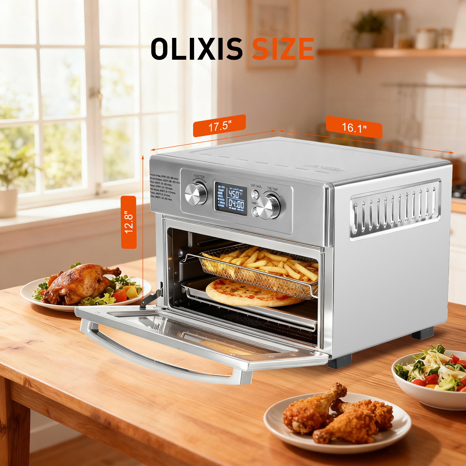 22 Liter 1800 Watt Electric Air Fryer Oven, Equipped With 6